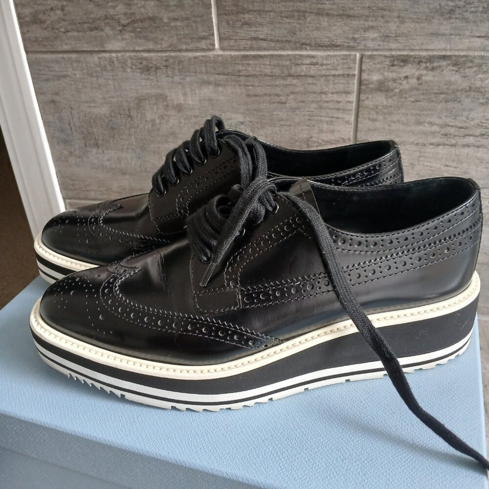 Prada Wingtip Oxford Platform shoes. - Picture 2 of 10